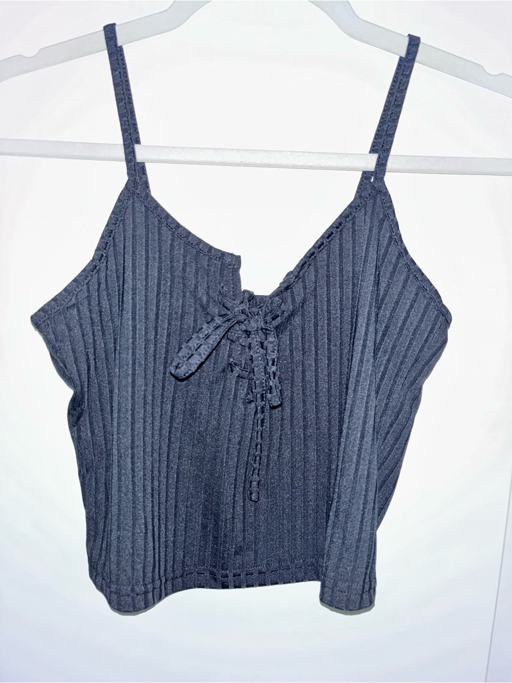 SHEIN Black Ribbed Lace-Up Crop Top